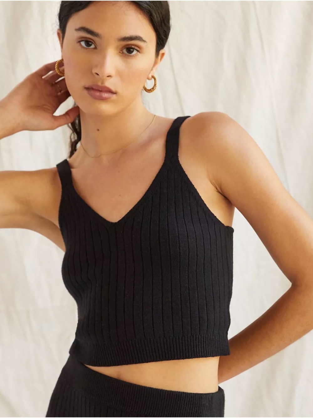 Anthropologie Daily Practice Black Lounge Cami Ribbed Cropped Size 1X